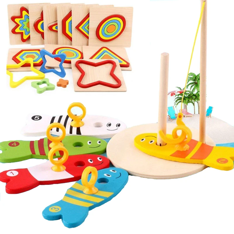 

8 шт./компл. деревянные рыболовные цифровые игрушки Детская рыба набор колонны и детские строительные математические блоки для сортировки о...