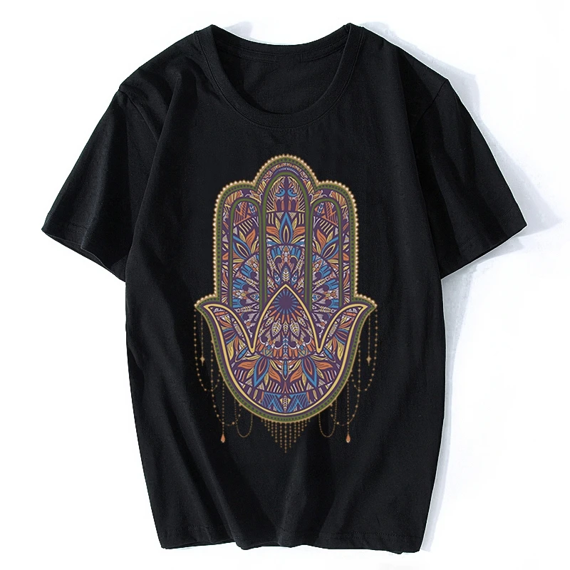 Футболка в богемном стиле для мужчин крутая рубашка арабском Хамса Повседневная