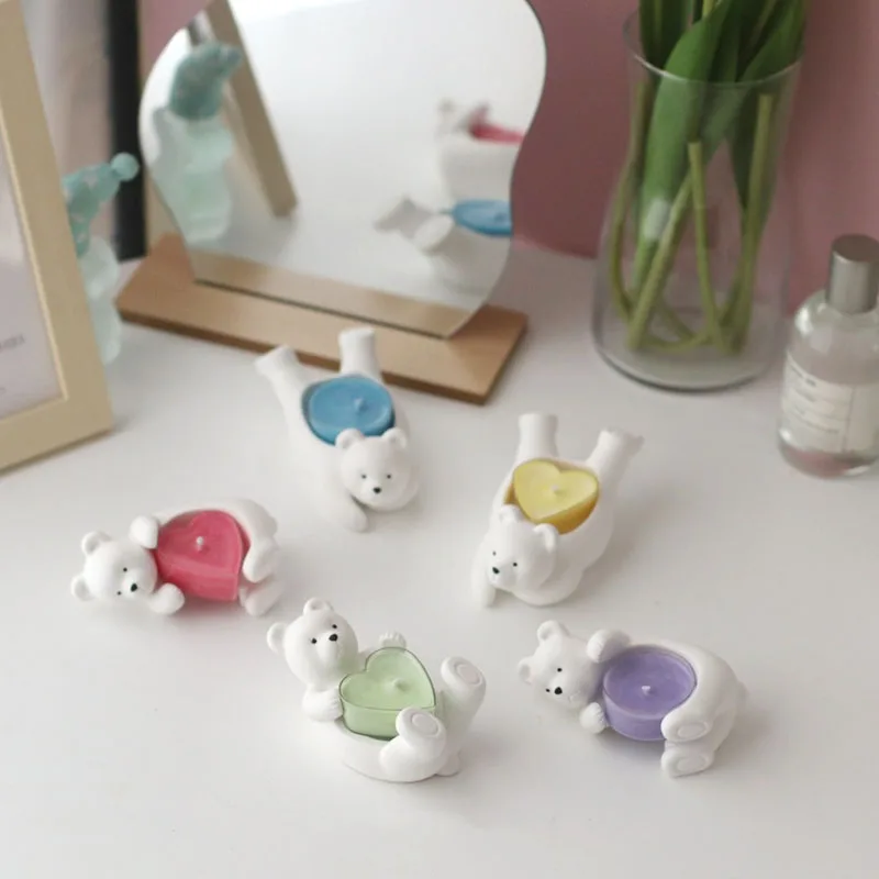 

Cute Polar Bear Candle Holder Silicone Mold Tea Cup Wax Base Bear Design Candle Holder Home Aromatherapy Gypsum Home Decoration
