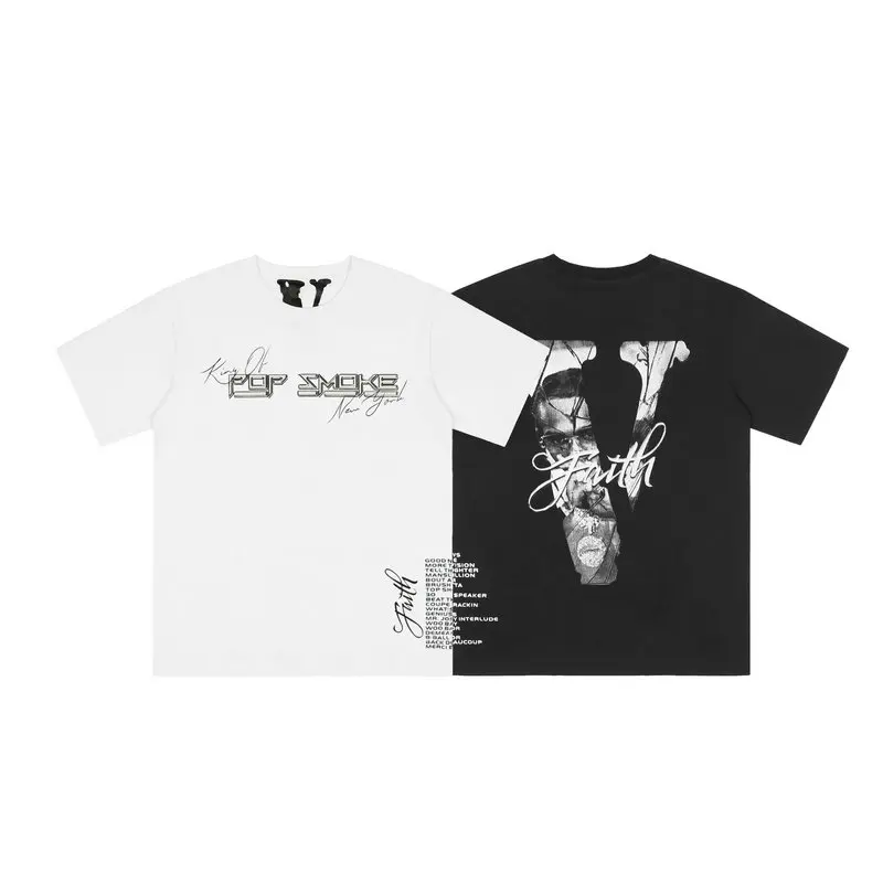 Футболка Vlone Мужская/женская из натурального хлопка, брендовая уличная одежда из 100% хлопка, летняя рубашка с коротким рукавом в стиле хип-хоп, Pop Smoke Boy