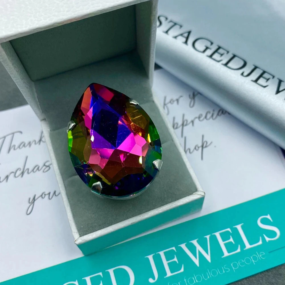 Большое кольцо Stonefans с радужным кристаллом в форме слезы ювелирное изделие для