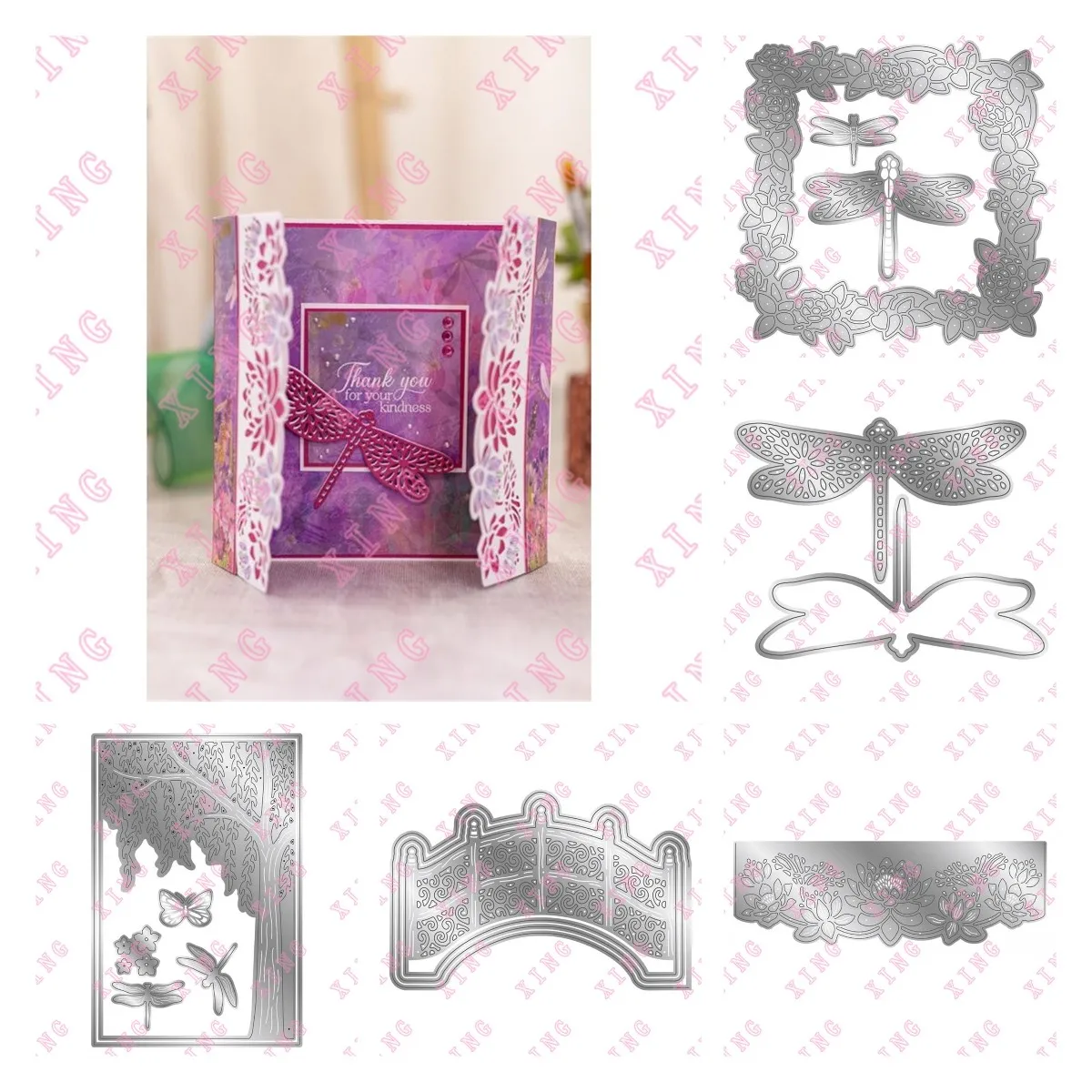 

2022 Water Lily Frame Dainty Dragonfly Border Ornate Bridge Weeping Willow Metal Cutting Dies Scrapbook Decorate Embossing Molds