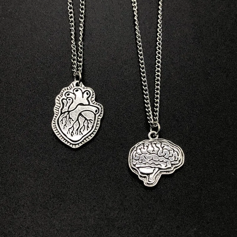 

Set of 2 Necklace Brain and Heart Pendant Brain Heart Necklace Best Friends