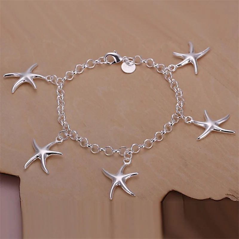 

TIEEFEGO 925 Silver Beauty Fashion Top Quality Jewelry Charm Stars Bracelets Cute Chain For Women Lady Gifts