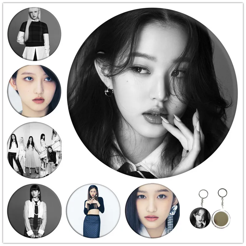

KPOP IVE DAZED KOREA Tinplate Badge Mirror Keychain Bag Accessories Backpack Lapel Pins Jewelry Yujin Gaeul Fans Collection