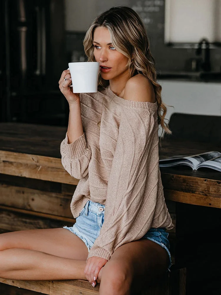 Женские свитера и пуловеры Fitshinling на одно плечо джемпер с рукавом летучая мышь 2022