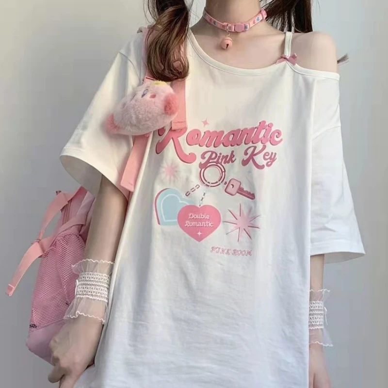 

Japanese Pure Sweet Cool Girl Off Shoulder Top Women's New Summer Suspenders Sexy Cute T-shirt Women's Ins Trendy and Versatile