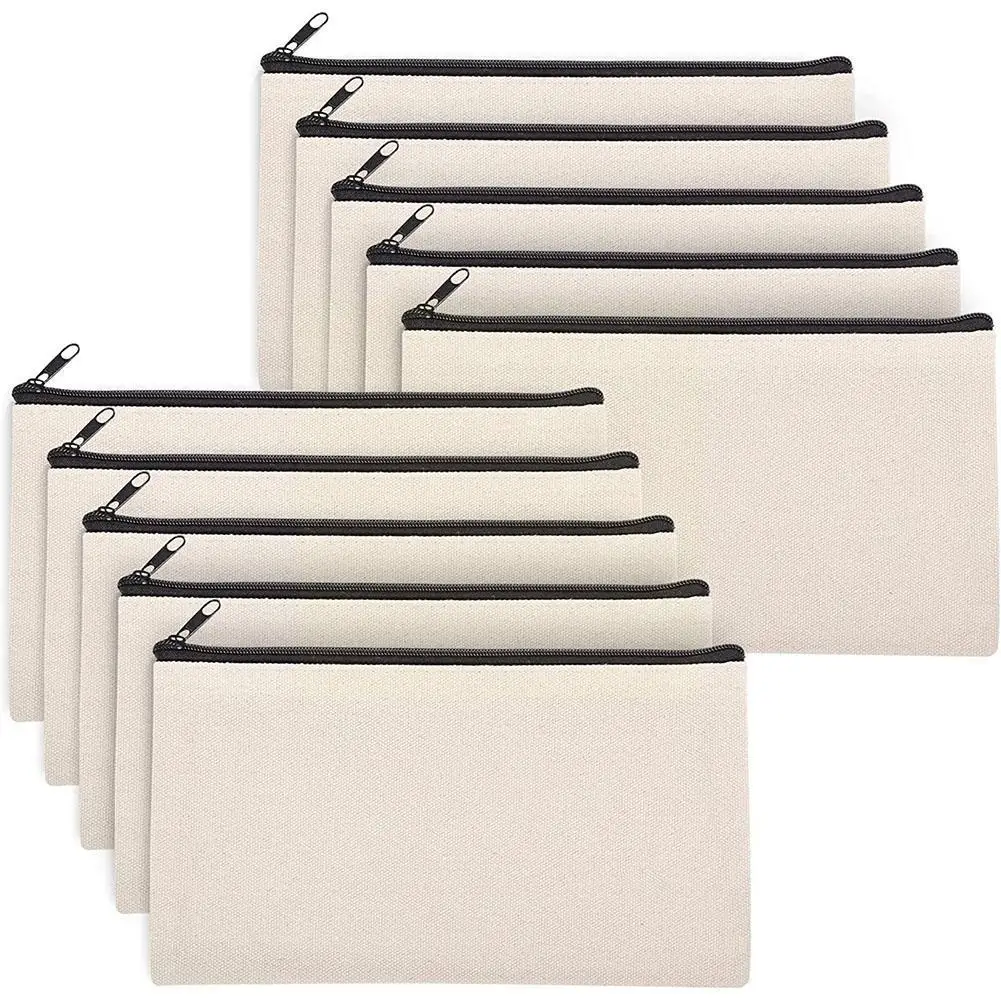 

10PCS Canvas Pencil Case Blank Diy Craft Bag Makeup Pouch Cosmetic Bags Bags School Pouch Stationery Zipper Bags Jewelry J8W8