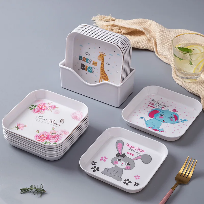 

1pcs Plastic Tray Korean Cartoon Multifunction Snack Cake Plate Spit Bone Dish Small Disk Home Kitchen Accessories Supplies