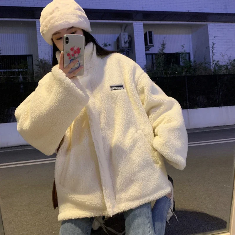 

Winter Thicken Warm Loose Lamb Wool Sweatershirt Oversized Women Korean Teddy Fleece Female Jackets Fashion Causal Coats