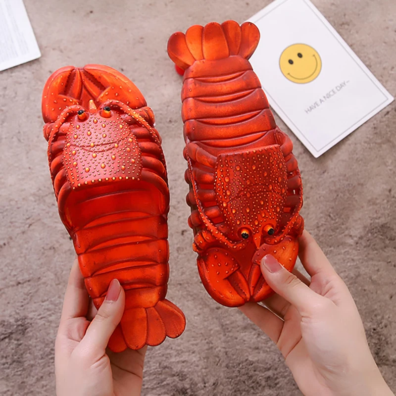 

Unisex Mens Beach Slippers Funny Men Women Summer Lobster Animal Flip Flops Cute Shower Casual Shoes Big Size Soft Home Slides