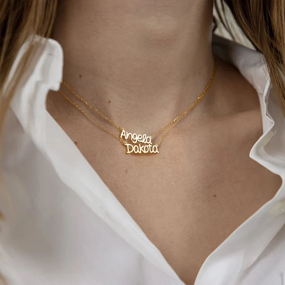 New Personalized Double Name Necklace Women Custom Stainless Steel Jewelry Chain Choker Valentine's Day Gift Collares Para Mujer