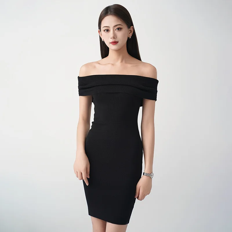 Высококачественные французские женские летние тонкие утягивающие черные платья