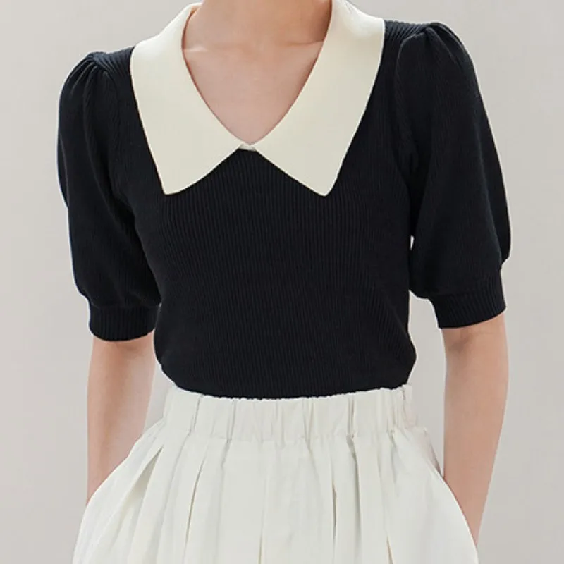 Шикарный хитовый цвет вязаный пуловер с воротником Питер Пэн летние пышные