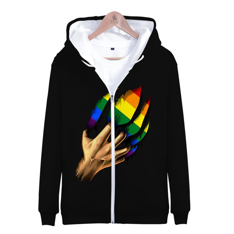 

Hand And Lgbt 3D Men Women Hoodie Sweatshirts Gay Love Gay Rainbow Flag Zipper Tracksuit Boy/Girls Coats female male hoody