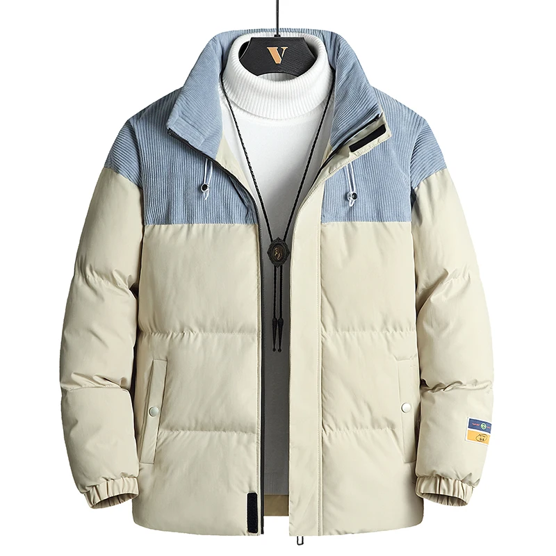 Cotton Padded Thick Parkas Jackets Men Streetwear Hip Hop Patchwork Warm Coats Fashion Harajuku Outwear Male Winter Windbreaker