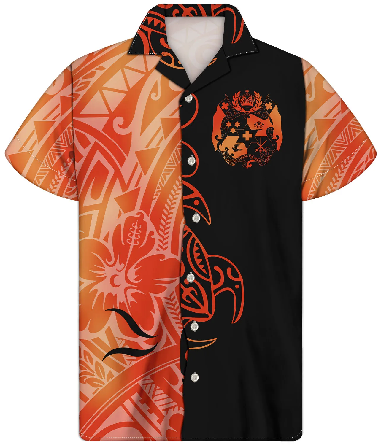 

High Quality Custom Men's Shirts Polynesian Tribal Gold Bottom Light Short Sleeves Striped Printed Breathable Tops