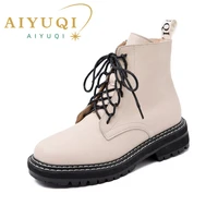 aiyuqi women shoes boots ankle 2021 autumn british wind genuine leather thick with fur ladies short boots motorcycle marton