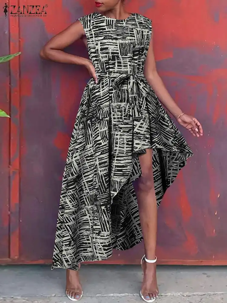 

Платье ZANZEA женское асимметричное с принтом, Повседневный сарафан без рукавов, с богемным принтом, большие размеры, на лето