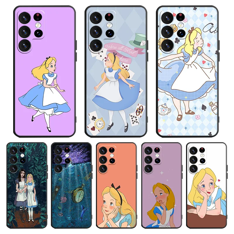 

Cute princess alice Phone Case For Samsung Galaxy S23 S22 S21 S20 FE Ultra S10e S10 S9 S8 Plus Lite Black Cover