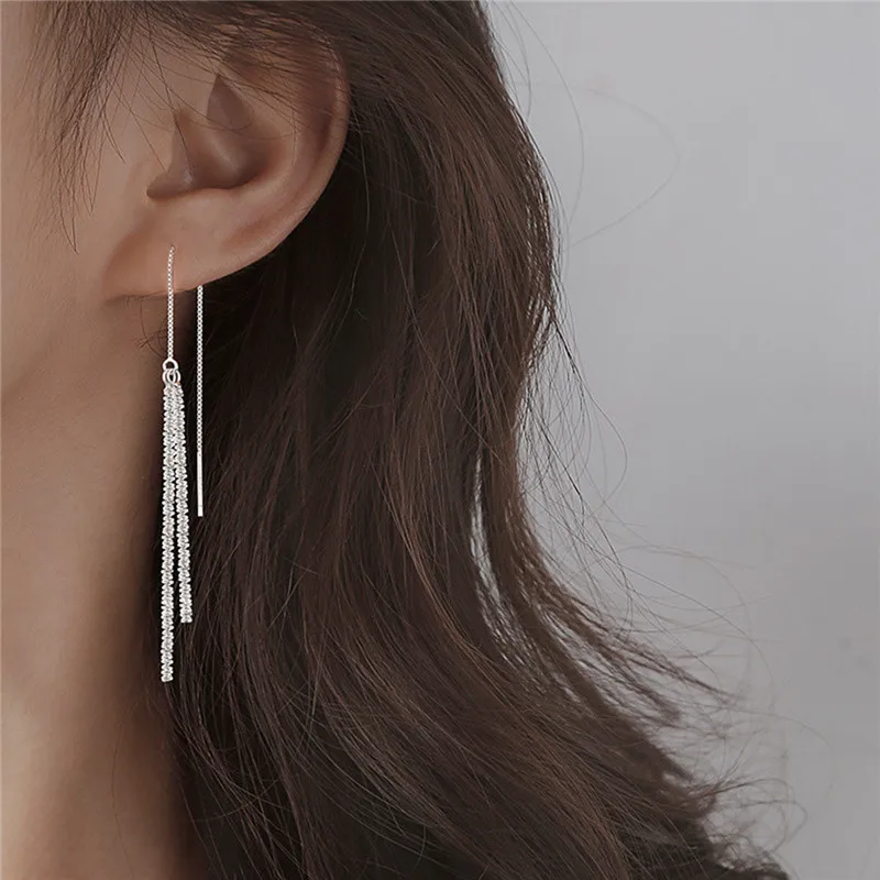 

New Sparkling Gypsophila Fringe Long Earrings Silver Grade Stud Earrings Jewelry Gift for Women Girl