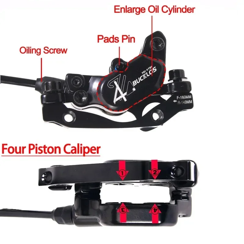 BUCKLOS 4-поршневой тормоз для электронного велосипеда гидравлический дисковый
