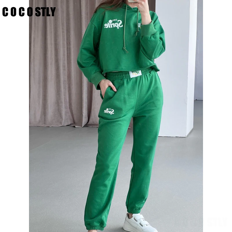 new women tracksuit letter printing short hooded sweater and high-waist jogging pants 2 piece sets womens outfits ropa mujer