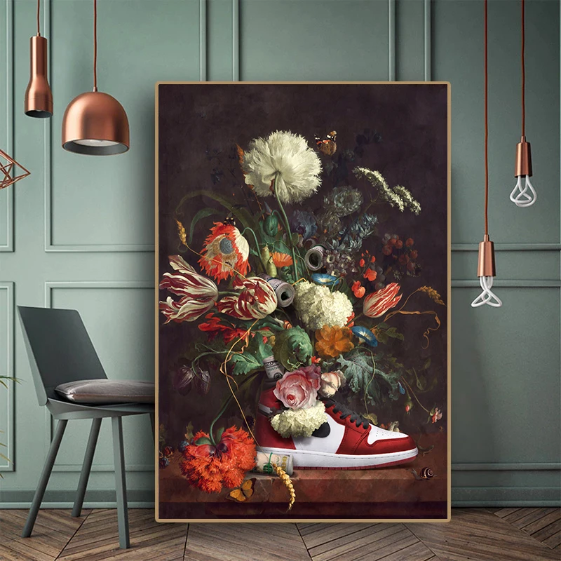 

Flower Flora Sneaker Oil Painting Art Canvas Posters and Prints Wall Art Pictures Canvas Paintings for Living Room Home Decor