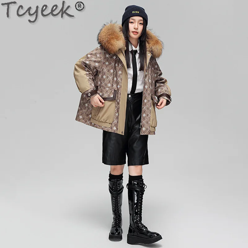 

Tcyeek модная искусственная парка 2023 в Корейском стиле теплые женские меховые пальто зимняя куртка женская одежда с воротником из меха енота