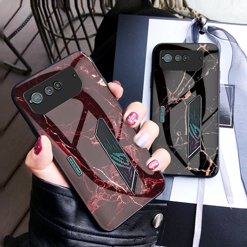 

For Asus ROG Phone 6 Rog6 Case Marble Grain Tempered Glass Back Cover Shockproof Phone Case for Asus Rog Phone 6 Phone6 Rog6 5G
