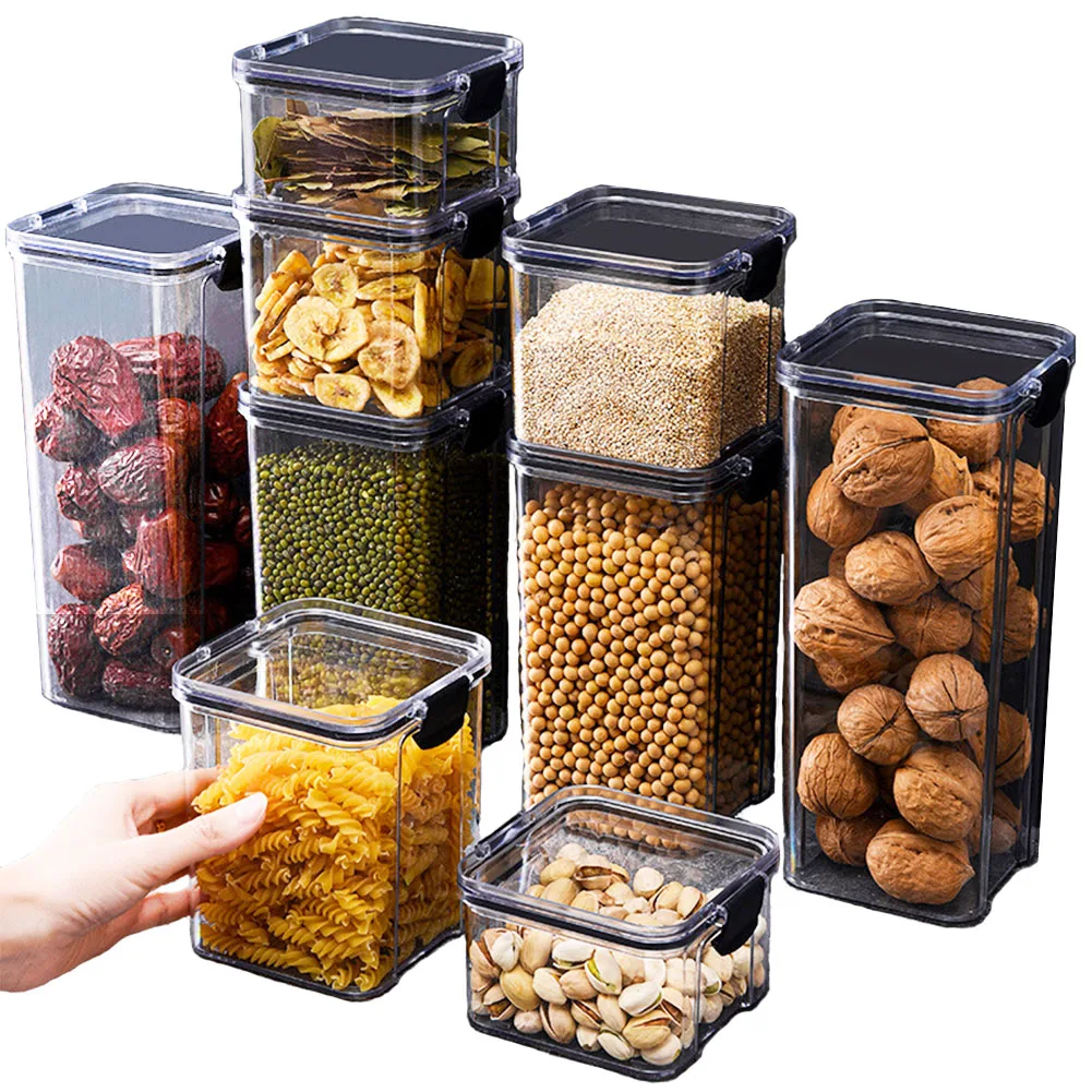 

Airtight Food Storage Container Bpa Free Clear Plastic Kitchen And Pantry Organization Canister Box for Cereal Dry Flour & Sugar