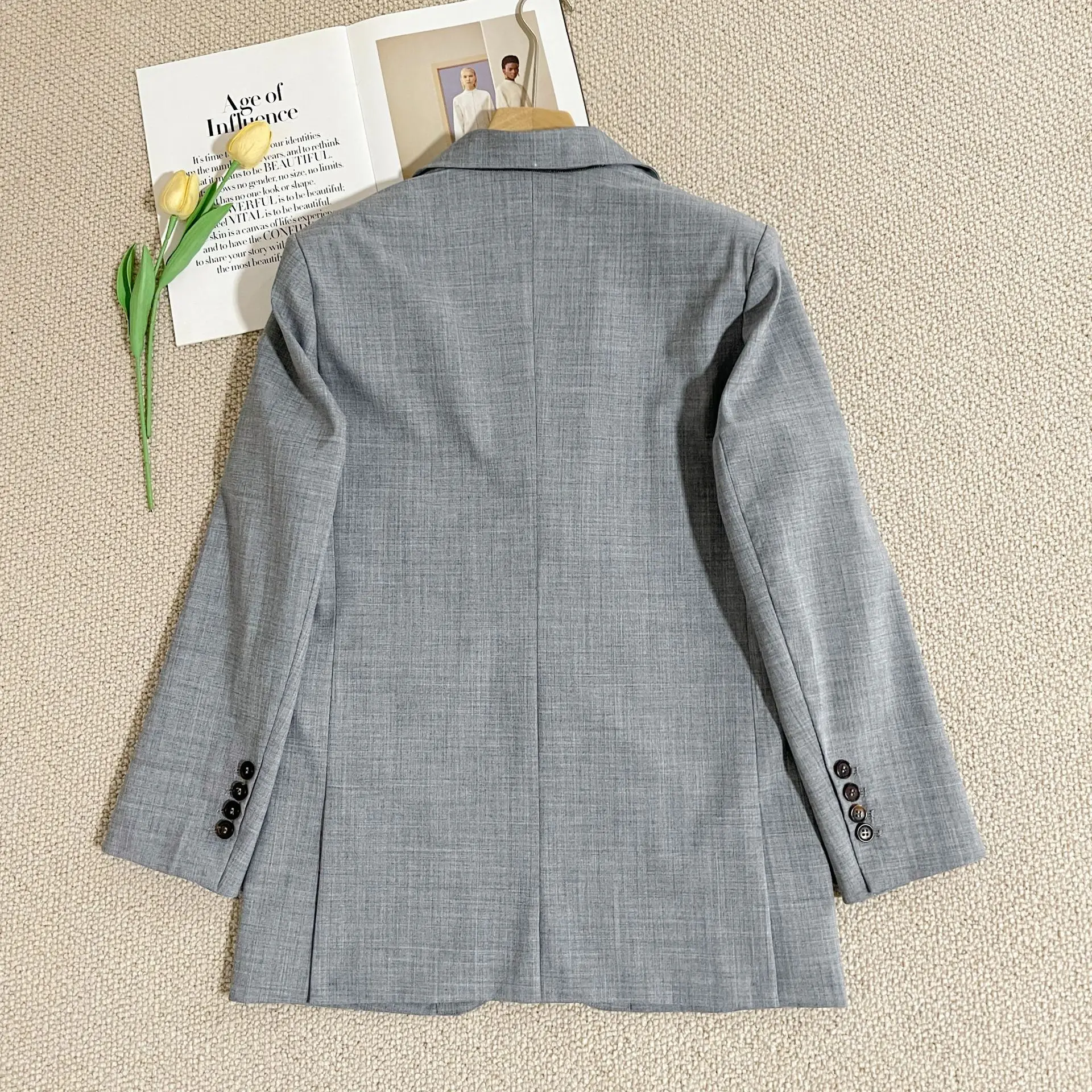 2024 легкий роскошный новый серый костюм с узором елочка шерстяной повседневный