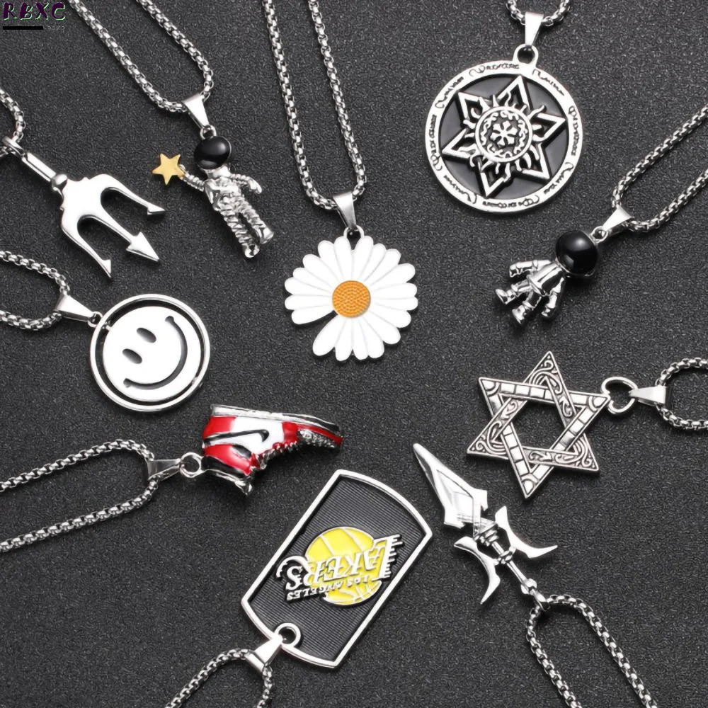 

Rbxc Stainless Steel Sweater Chain Alloy Pendant Necklace Titanium Steel Color Trend Ins Style with Long Chain Accessories