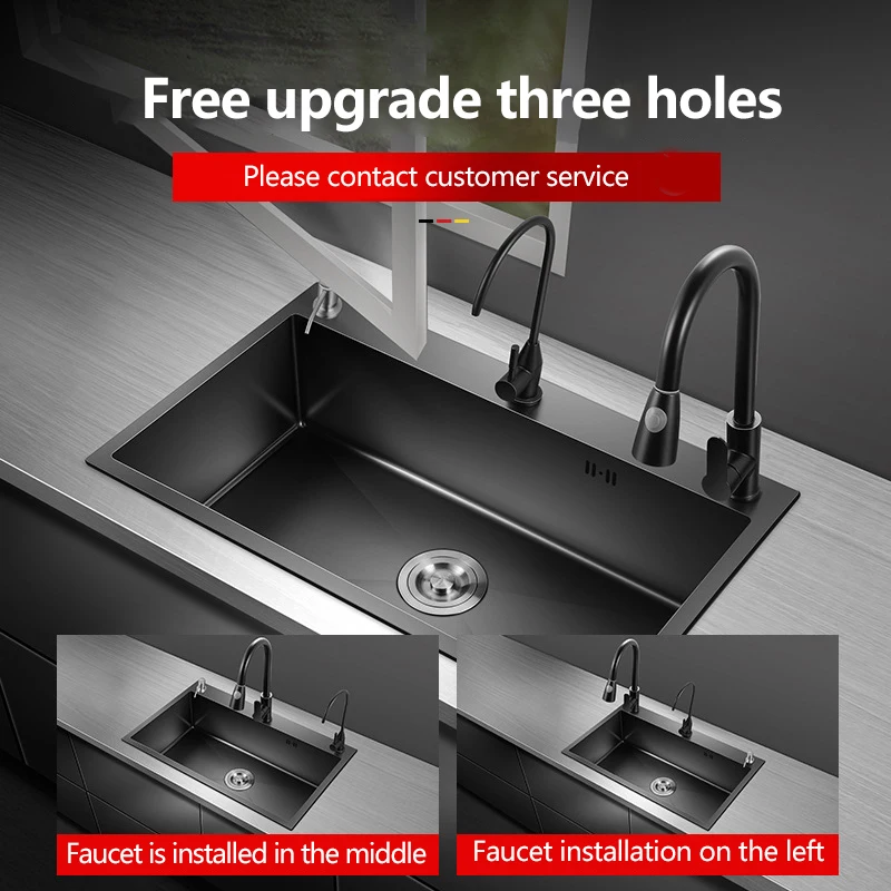 304 Stainless Steel Kitchen Sink Black Nano Thicken Hand-Made Vegatable Basin With Faucet Drain Accessories |