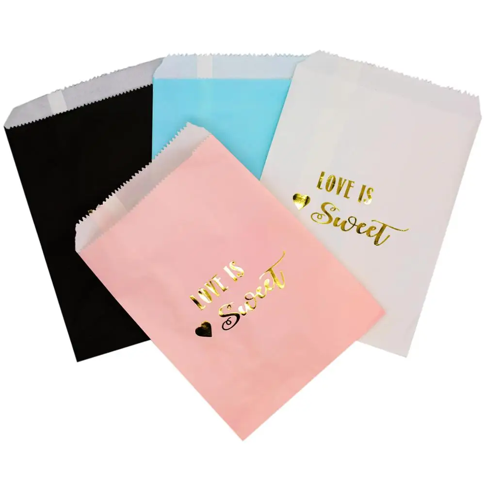 

200pcs Love Is Sweet Paper Treat Bags Favors Gifts Candy Bar Bag Birthday Wedding Party Craft Dragee Bag Packaging Baby Shower
