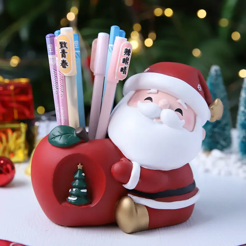 

Christmas Bank Santa Claus Decoration Ornament Coin Penny Collectible Saving Pen Holder Storage Box Kids Gift Resin Piggy