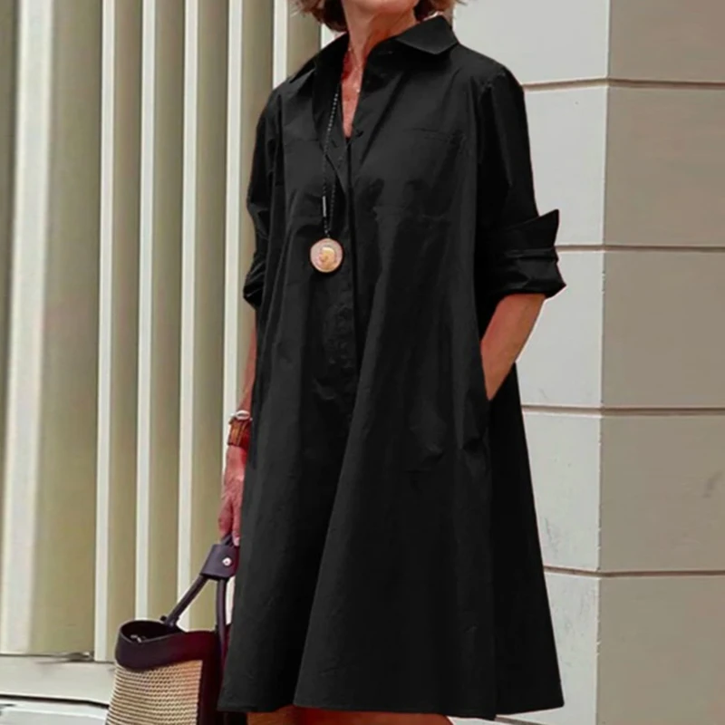 

Женское Повседневное платье-рубашка, летние мягкие платья миди с отложным воротником, карманами и длинным рукавом, женские сексуальные платья в горошек, платья