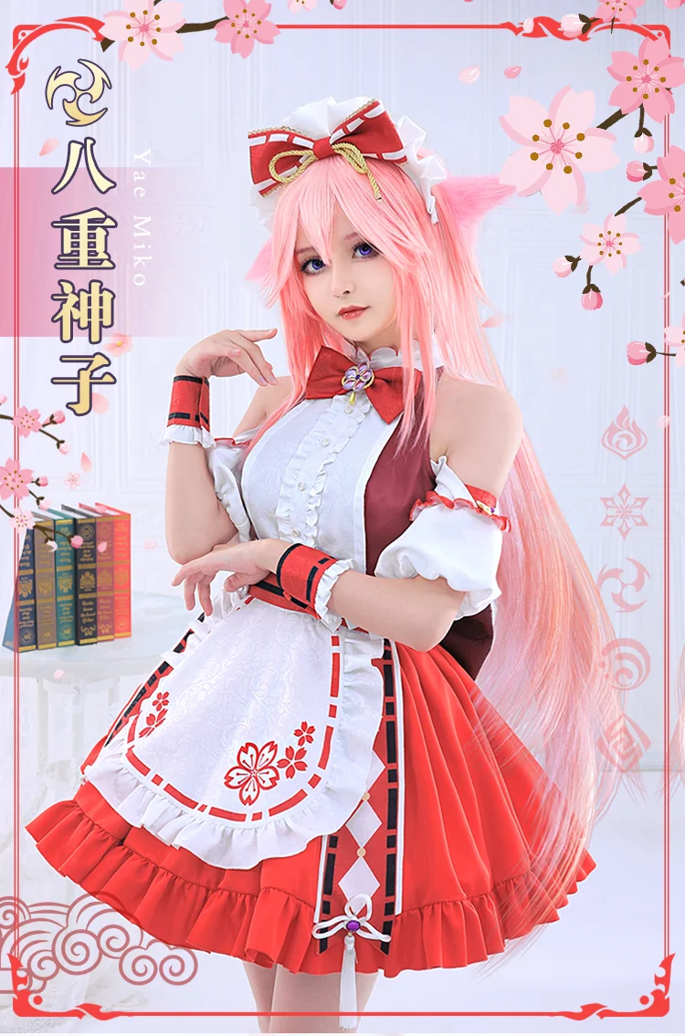 Аниме игра Genshin Impact Yae Miko наряд игровой горничной милое платье вечерняя униформа