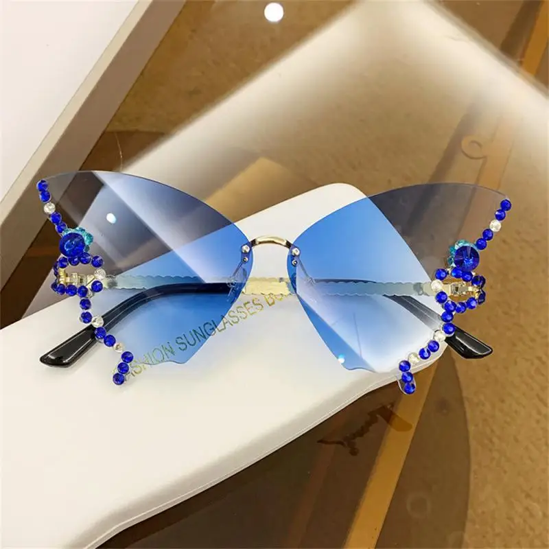 

Comfortable To Wear Sunglasses Butterfly Shaped Diamond Butterfly Frame Diamond Inlaid Sunshade Butterfly Glasses Frameless
