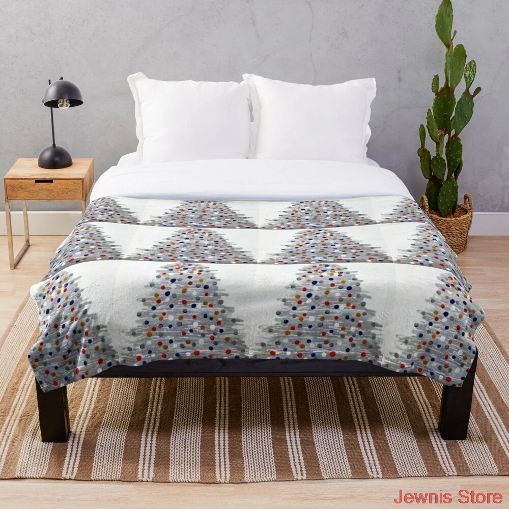

Silver Xmas Tree Throw Blanket Sherpa Blanket Warm Super Soft Flannel Office Nap Bedspread Sofa Bedding Plush Quilt Plaids