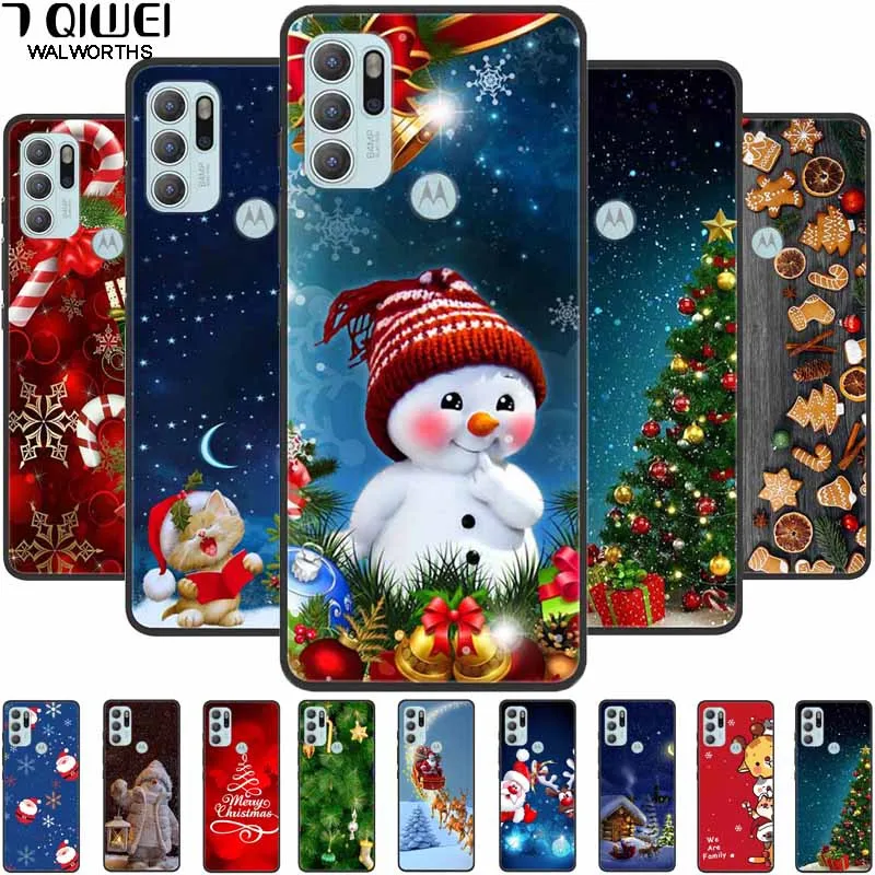

Christmas Cover For Moto G60s G60 Case E40 E30 E20 Edge 20 Lite Funda Edge20 Coque Silicone Black Soft Protective TPU Cute Capa
