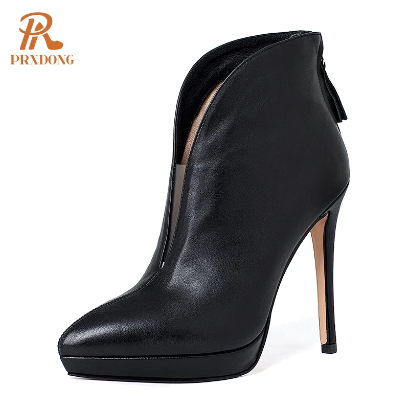 

PRXDONG INS New Sexy Genuine Leather High Heels Pointed Toe Platform Women's Shoes Pumps Dress Party Office Lady Ankle Boots us8