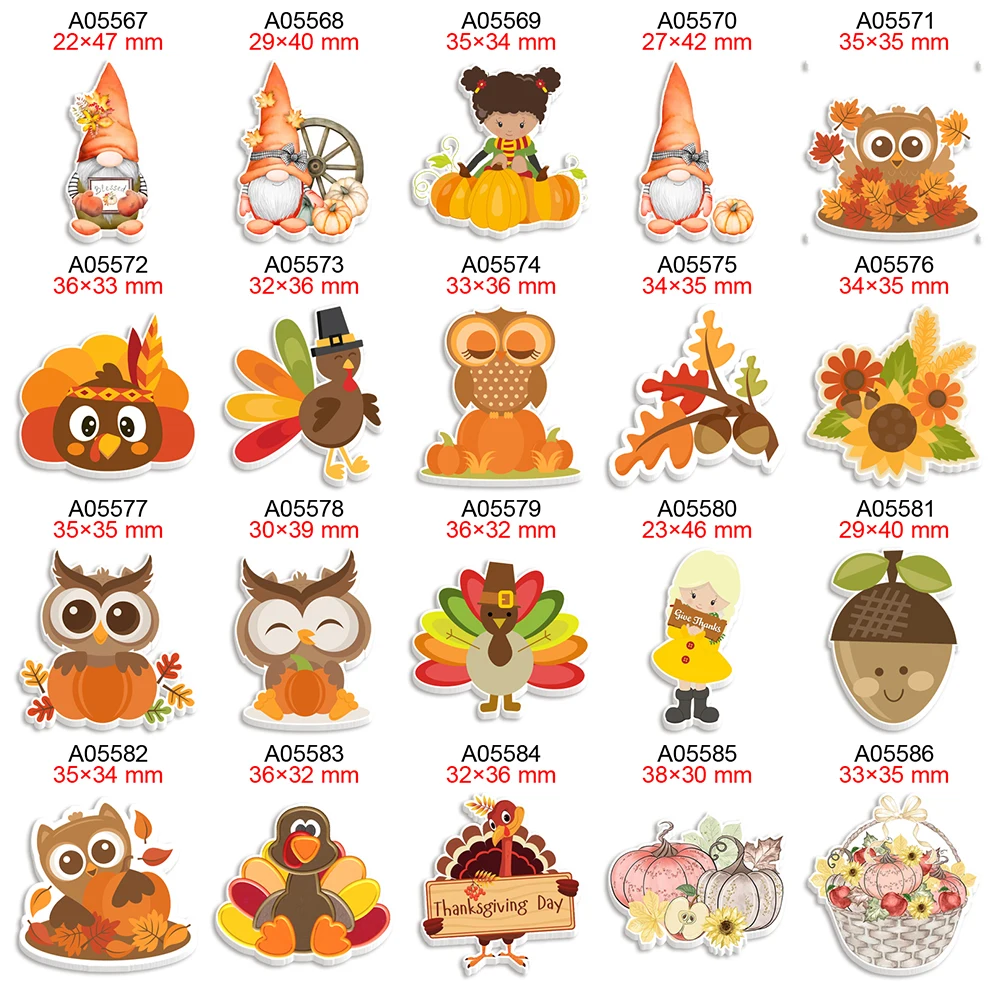 

Printed Happy Thanksgiving Cartoon Planar Resin Flatback Cabochon 30pcs/lot for Hair Bow Crafts DIY Handmade Materials