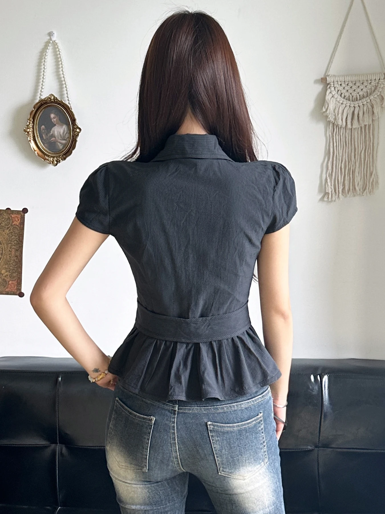 Женская Облегающая Полосатая Блузка Rockmoer Y2K Элегантный Индивидуальный Топ С