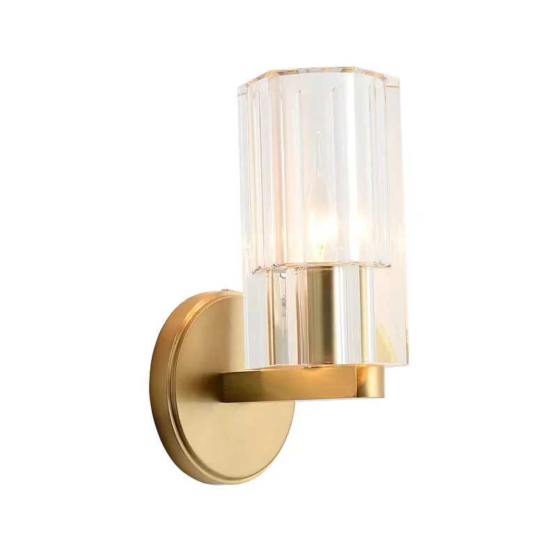

Postmodern Copper Gold Wall Light Luxury Indoor Decorative Glass Sconce Aisle Ambient Light Living Room Bedroom Stair Wall Lamp