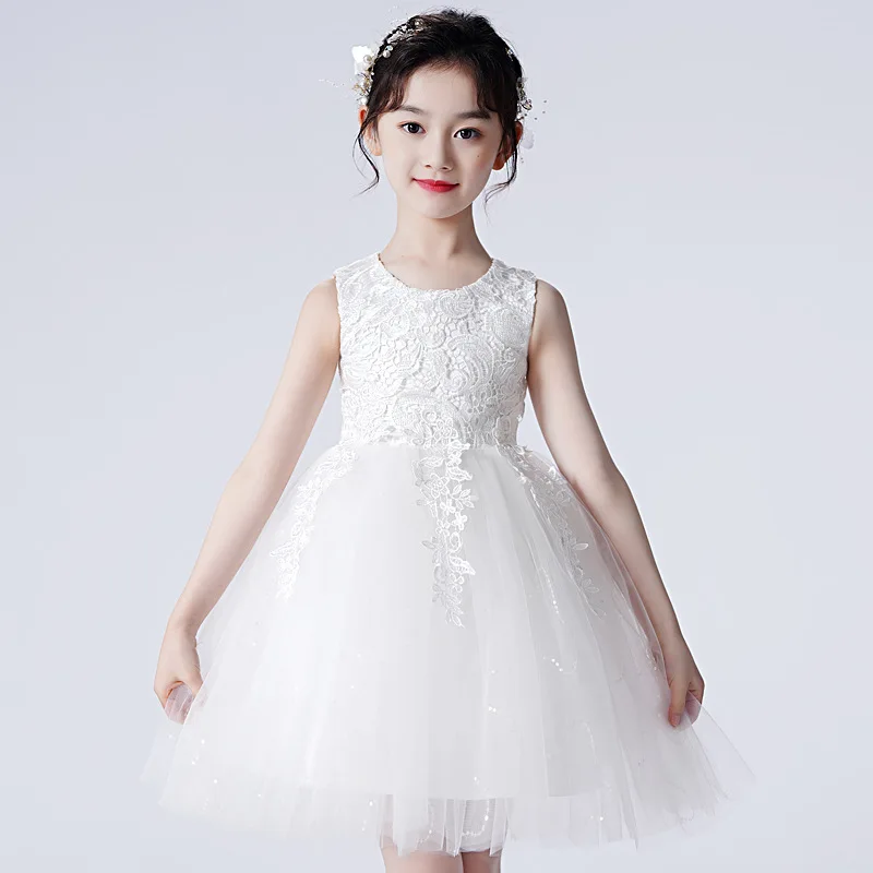 

Children Summer White Lace Party Dresses Princess Frocks Girl Flower Fluffy Skirts Princess Dress Child Girl Wedding Clothing