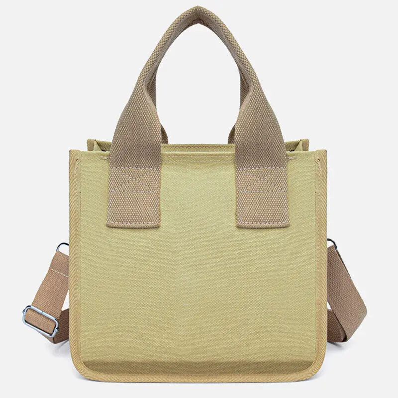 Women Canvas Shoulder Bag Adjustable Strap Handbag Cross Body Bag Messenger Tote Bag Solid Color Zipper