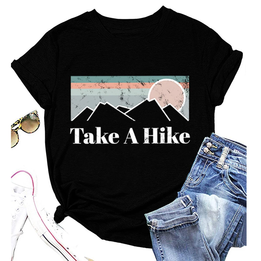 

Take A Hike Shirt Women Outdoor Hiking Camping Graphic Short Sleeve Saying Tee Tops Casual Sumer T-shirt Clothes