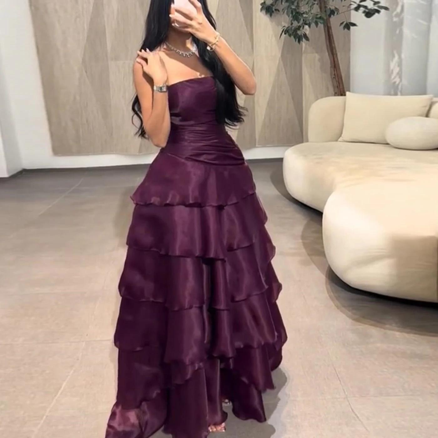 

Welove Strapless 2023 فستان سهره Prom Dresses High Quality A Line Celebrity Dress Floor Length Organza Tiered Evening Gown