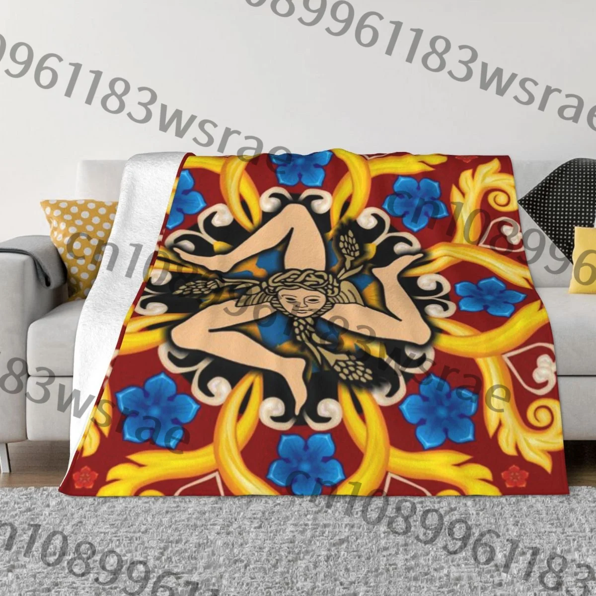 Ультрамягкое Флисовое одеяло Sicilia Triscele Trinacria Maioliche